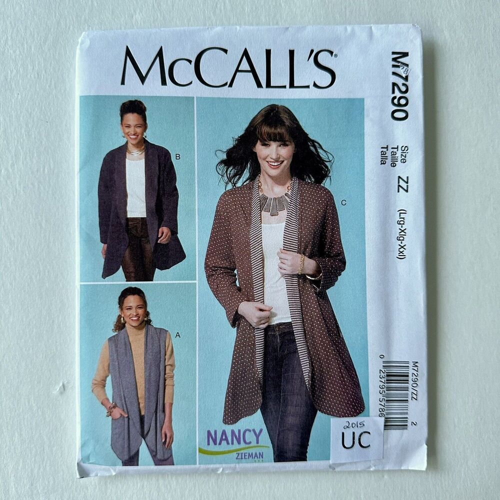 MCCALLS SEWING PATTERN 7290 VESTS JACKETS  PLUS SIZE LARGE-XXL UNCUT